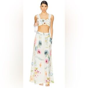 LA FUORI Blossom Belle Flared Pants in Ecru Multi Floral
Size medium